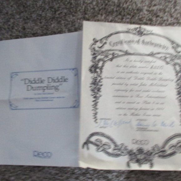 Diddle Diddle Dumpling Mother Goose 1984 Reco Collectible Plate John McClelland - Picture 3 of 4